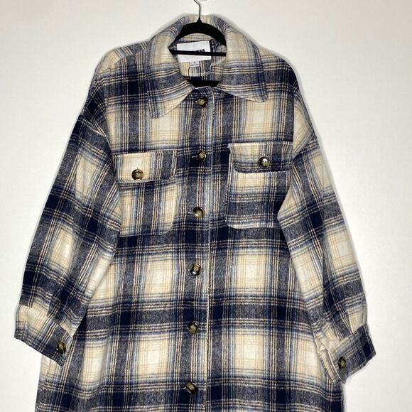 New Fashion Nova Paint The Town Plaid Flannel Jacket Shacket Women's Size Medium - Picture 4 of 9